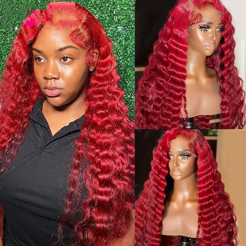 Perruque de cheveux humains ondulés rouges