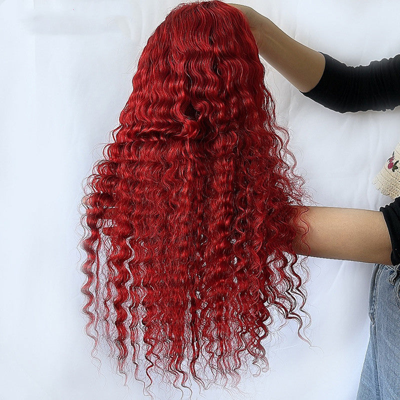 Perruque de cheveux humains ondulés rouges