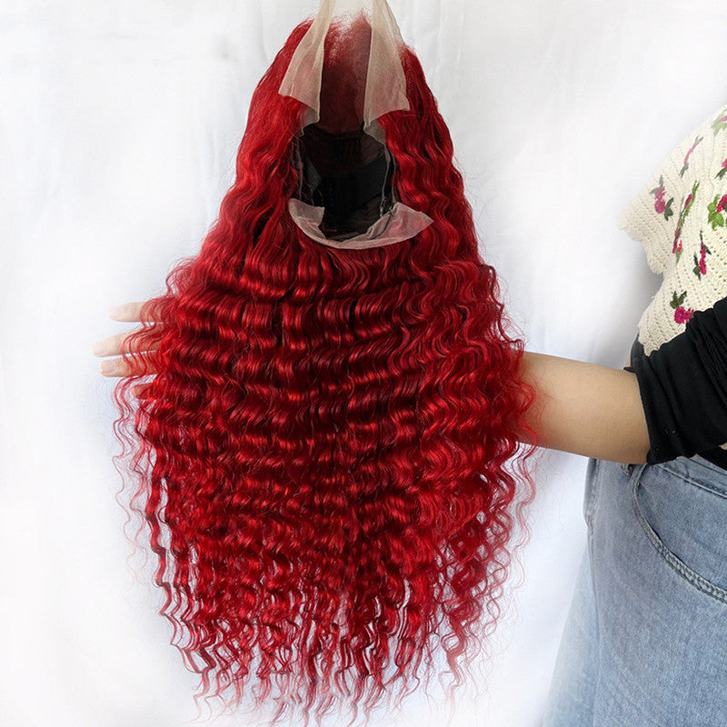 Perruque de cheveux humains ondulés rouges