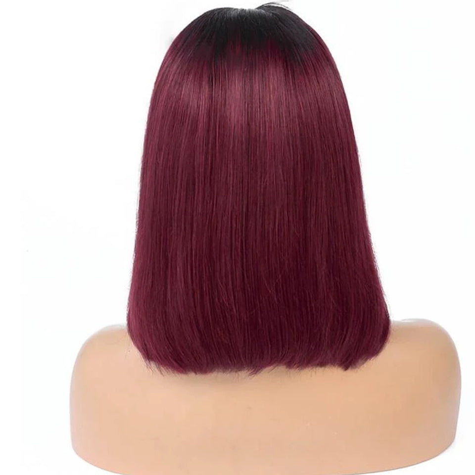 Perruque courte et lisse en cheveux humains colorés 1B-99J