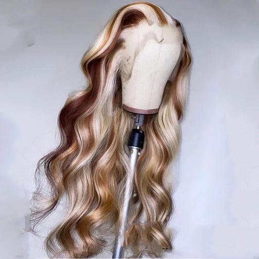 Perruque de cheveux humains couleur blond brun Nabea Uty