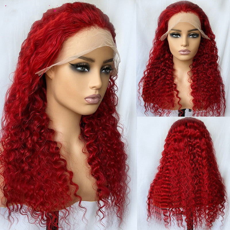 Perruque de cheveux humains ondulés rouges