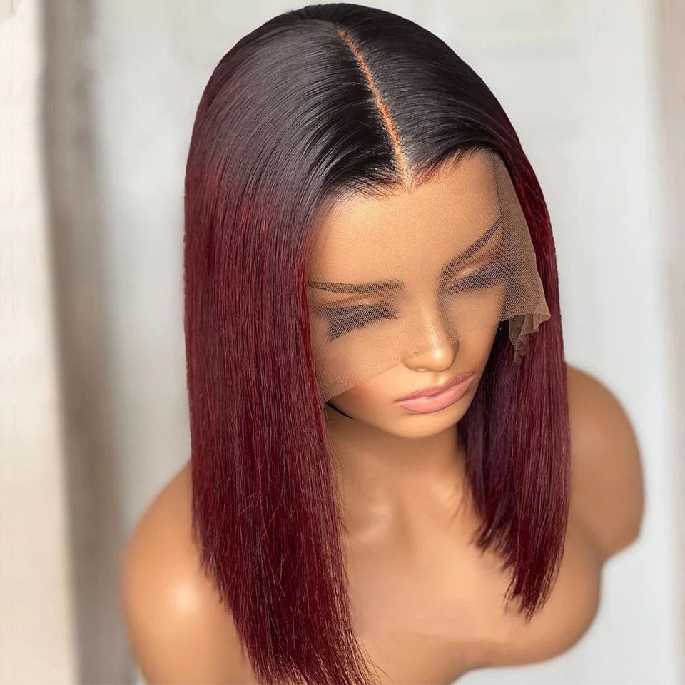 Perruque courte et lisse en cheveux humains colorés 1B-99J