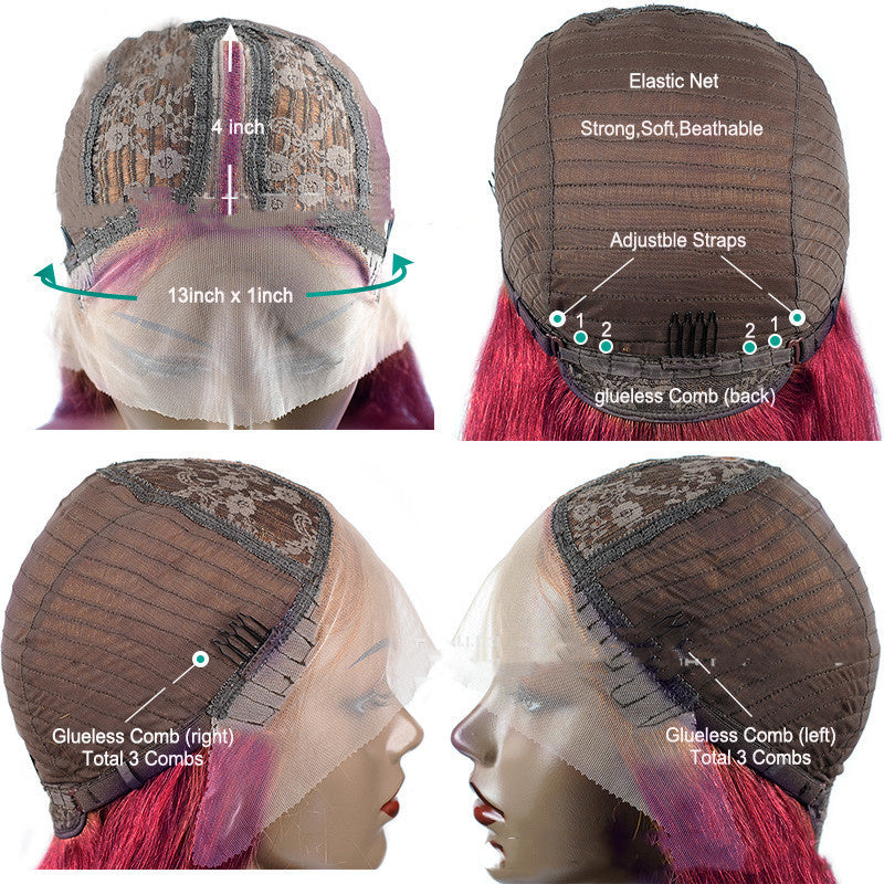 Perruque courte et lisse en cheveux humains colorés 1B-99J